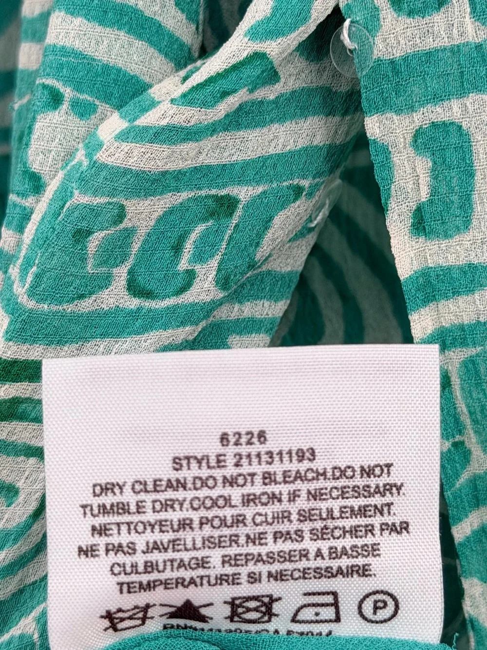 Tory Burch Silk Tunic Blouse Teal Ivory Sequin Print Size 10